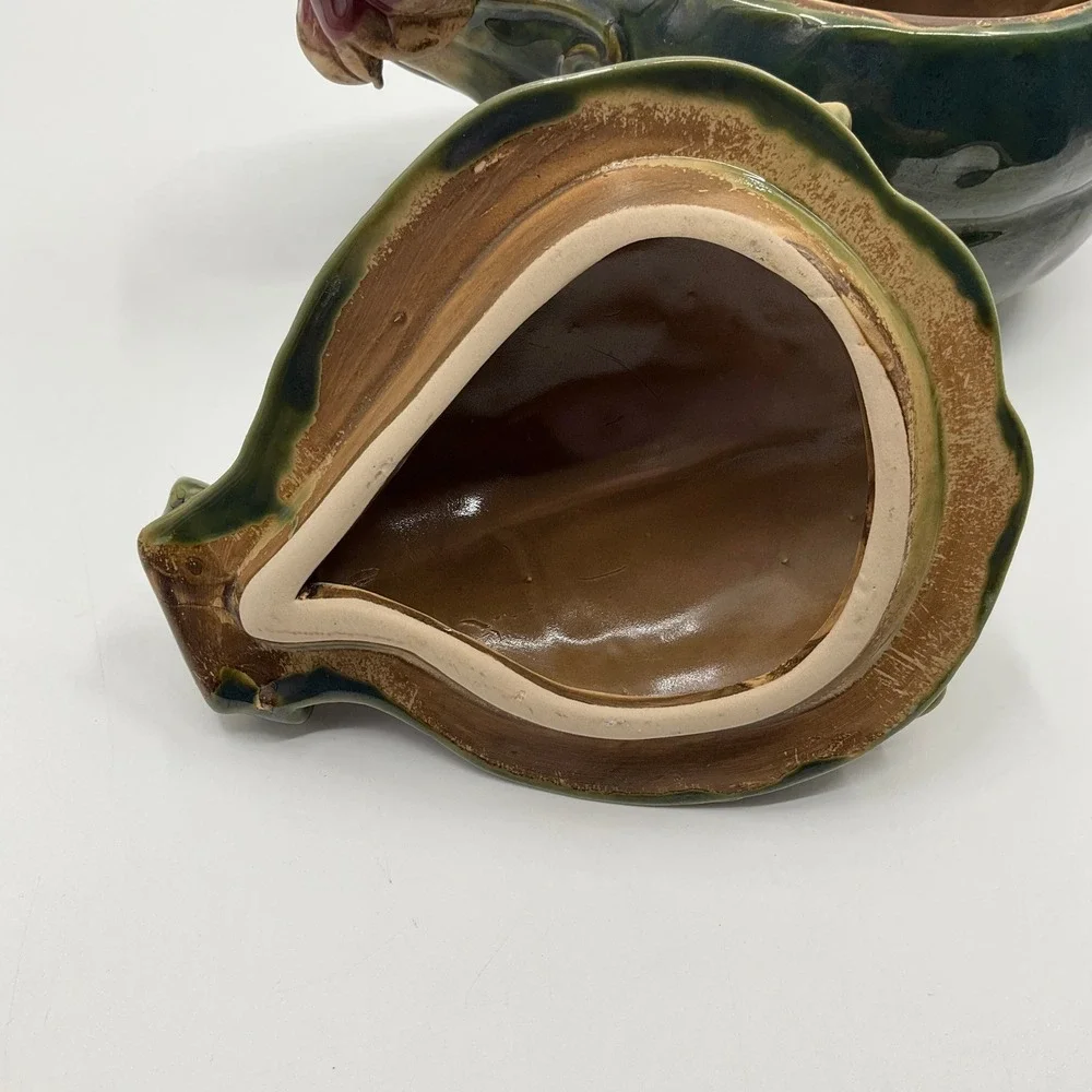 Vintage Botanical Ceramic Gourd Tureen Lidded Bowl Cottagecore Farmhouse Rustic